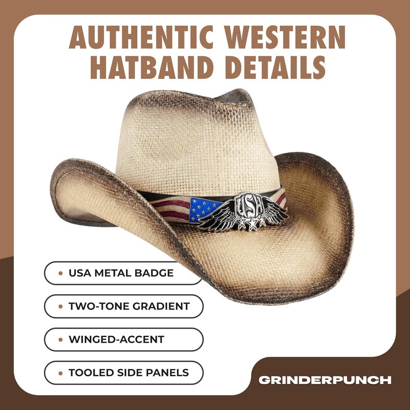 grinderPUNCH Western Outback Cowboy Hat Men's Women's Style Classic Straw Western Cowgirl Hat - Image 3
